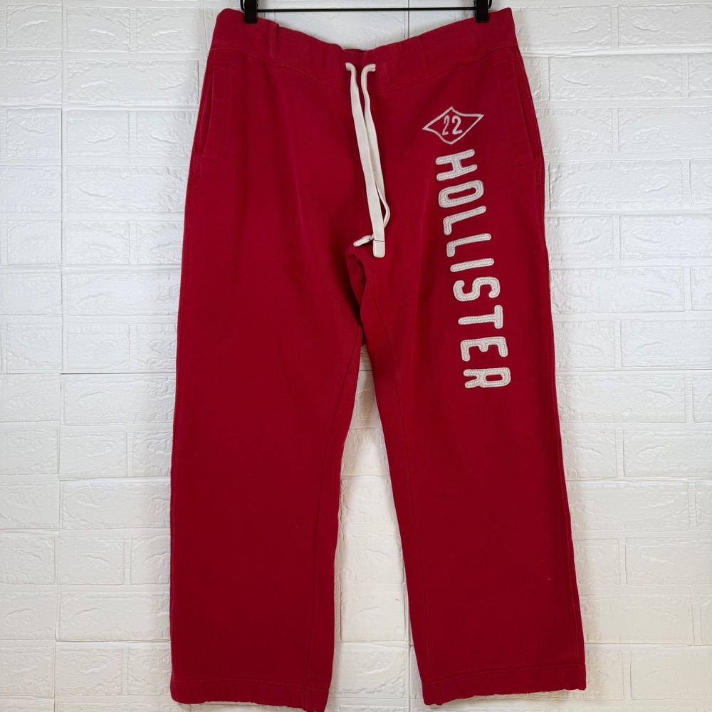 Hollister Sweatpants Mens Medium Red Logo Graphic Drawstring Joggers